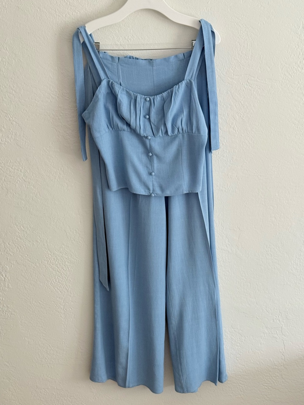 NWT Sienna Sky Coastal Blue Linen Blend 2-Piece Set Wide Leg‎ Pants & Tie Top
